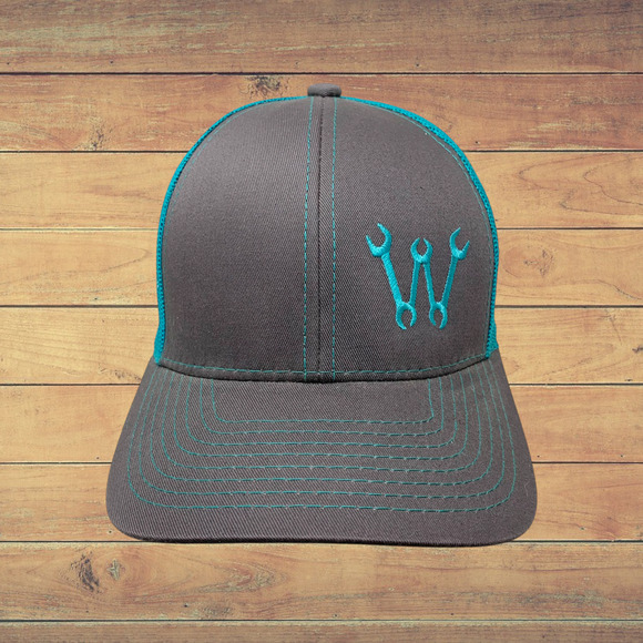 Winders Auto W Embroidered Trucker Hat Cap Snapback Aqua and Gray Mesh Back - Picture 2 of 8